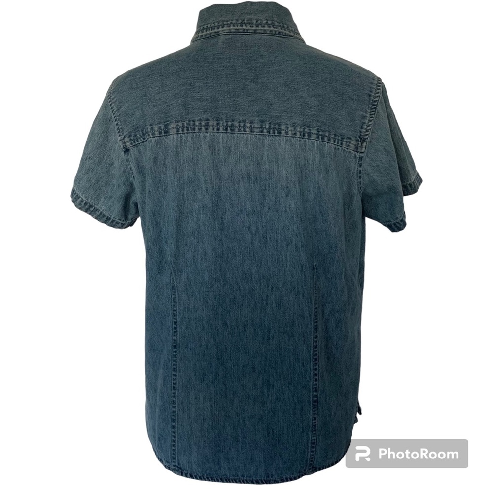 Vintage Faded Glory Patriotic Womens M Petite Denim Button Up Short Sleeve Shirt - Picture 3 of 8